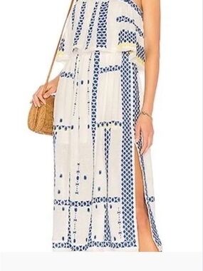 Free People White Maxi Dress with Navy Geometric Print